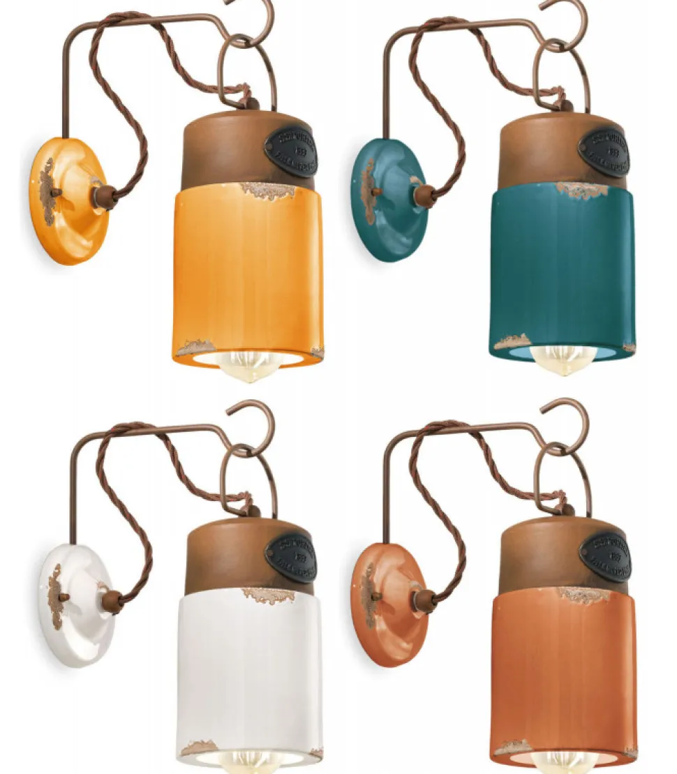 Applique A Muro In Ceramica Vintage, Bakewell Di Ferroluce, Prodotto 100% Made In Italy.