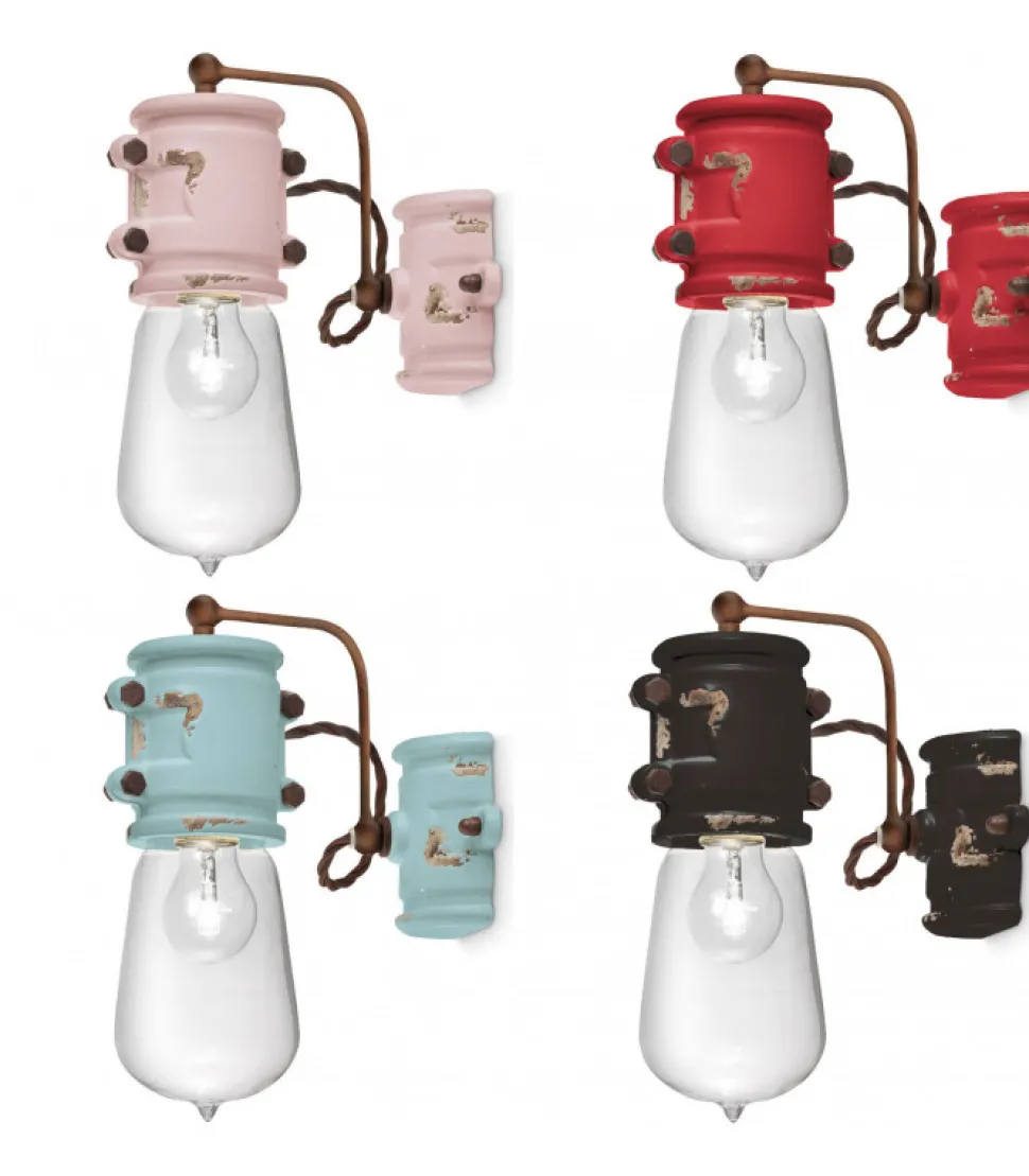 Applique Brooklyn Di Ferroluce, Stile Retro In Ceramica Anticata, Realizzata Interamente In Italia.