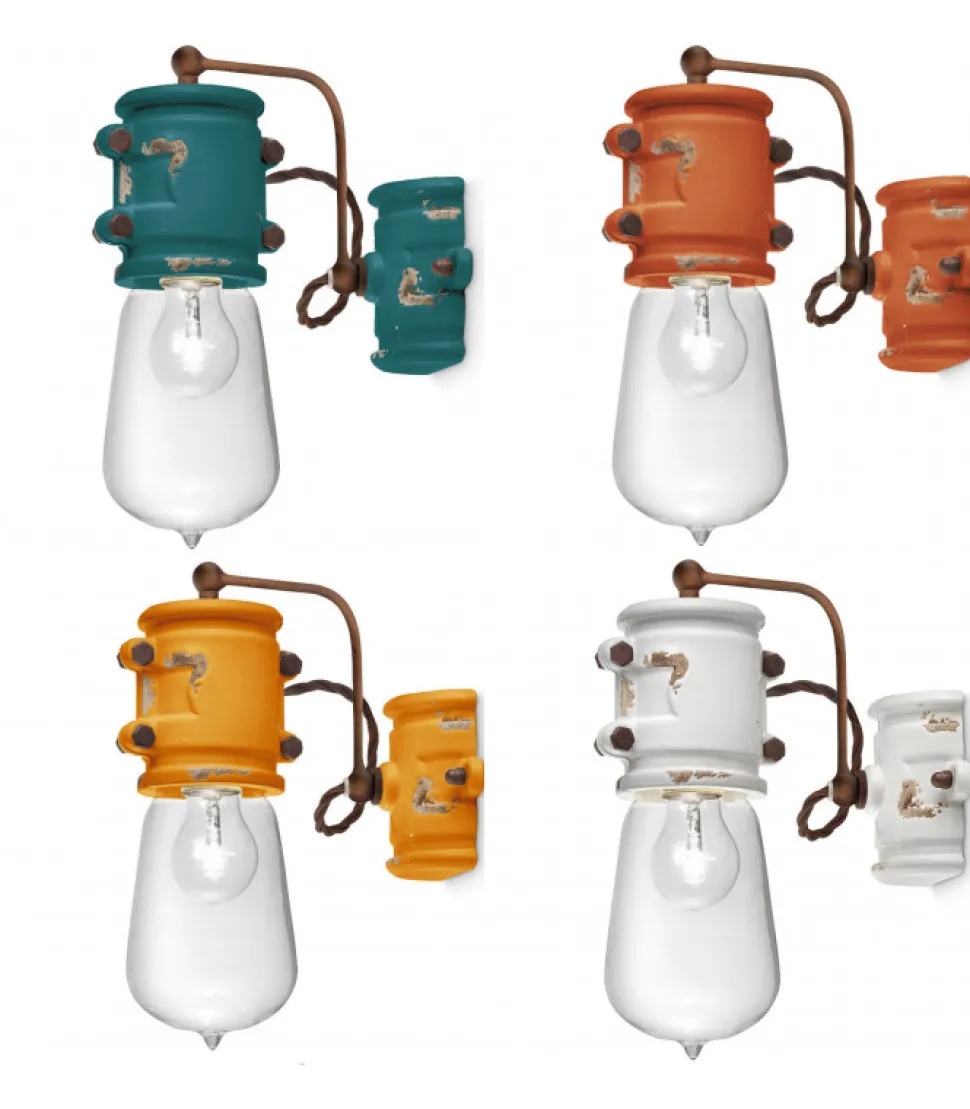 Applique Brooklyn Di Ferroluce, Stile Retro In Ceramica Anticata, Realizzata Interamente In Italia.