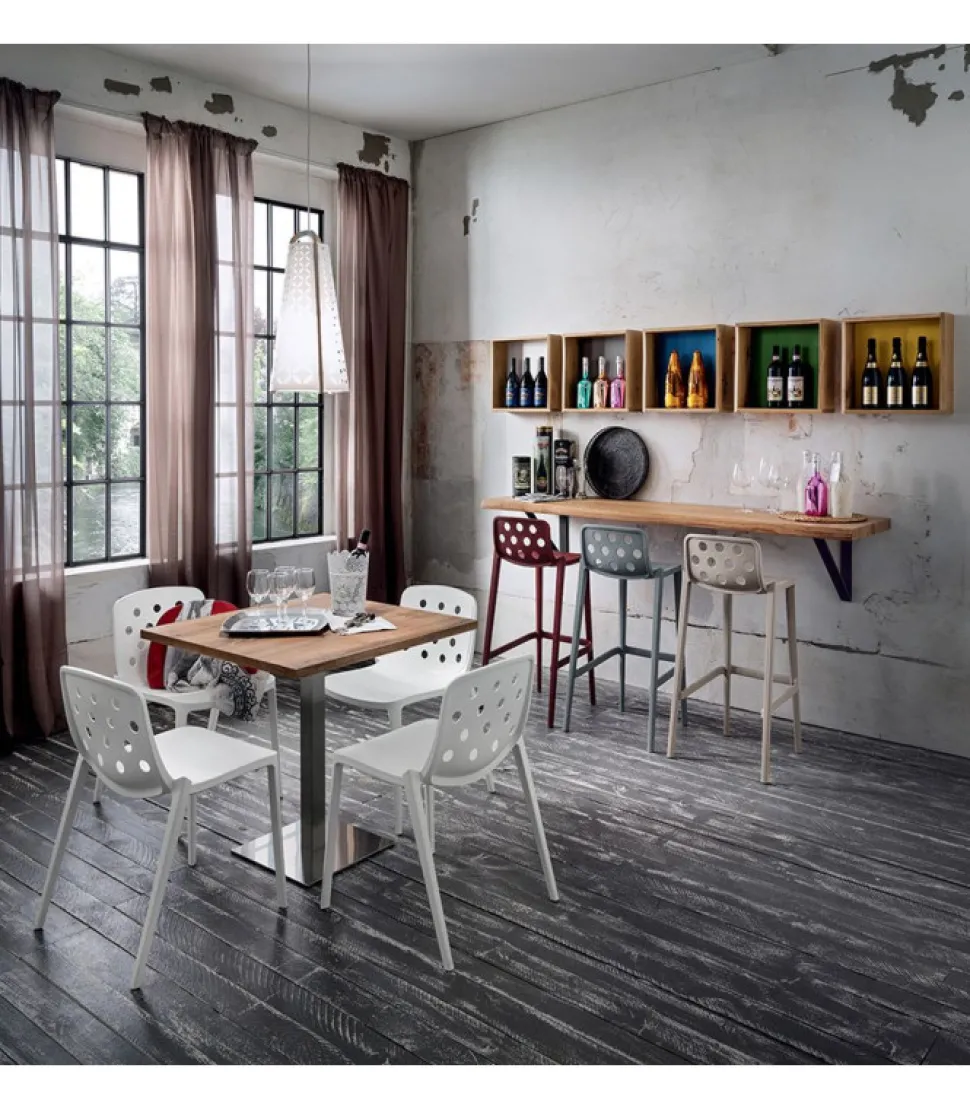 Bancone A Parete In Legno Di Rovere Scortecciato Con 5 Espositori A Parete Da 43X43 Cm - Mensolone L.200 P.45 Cm.- Art.623