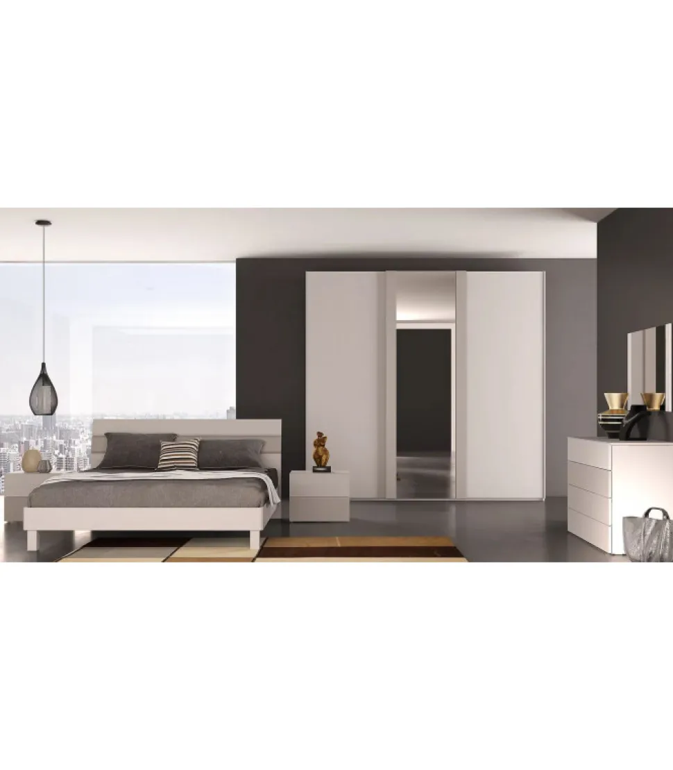 Camera Matrimoniale Completa Con Armadio 3 Ante Scorrevoli E Specchiera Inclusa