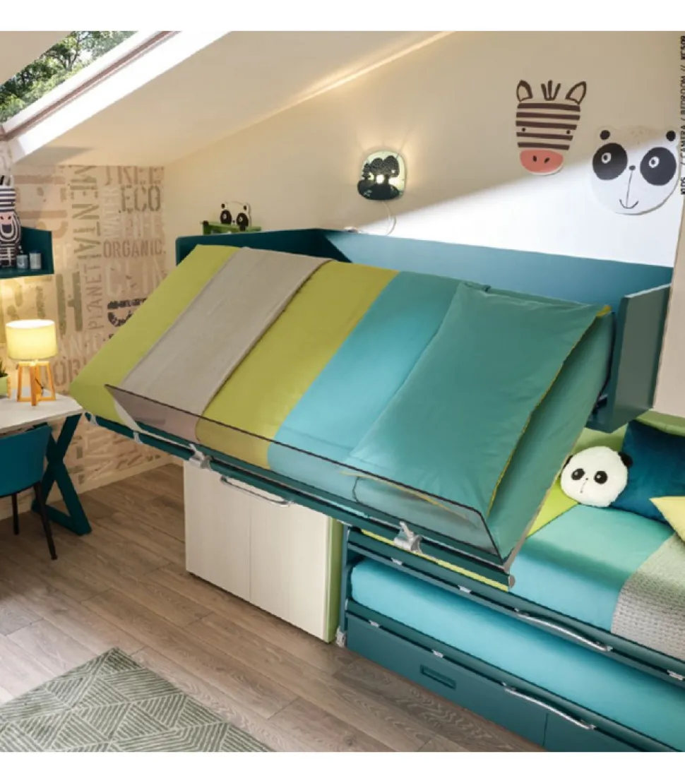 Cameretta Componibile Kc509 Con 2 Letti Estraibili E 3 Comodi Posti Letto