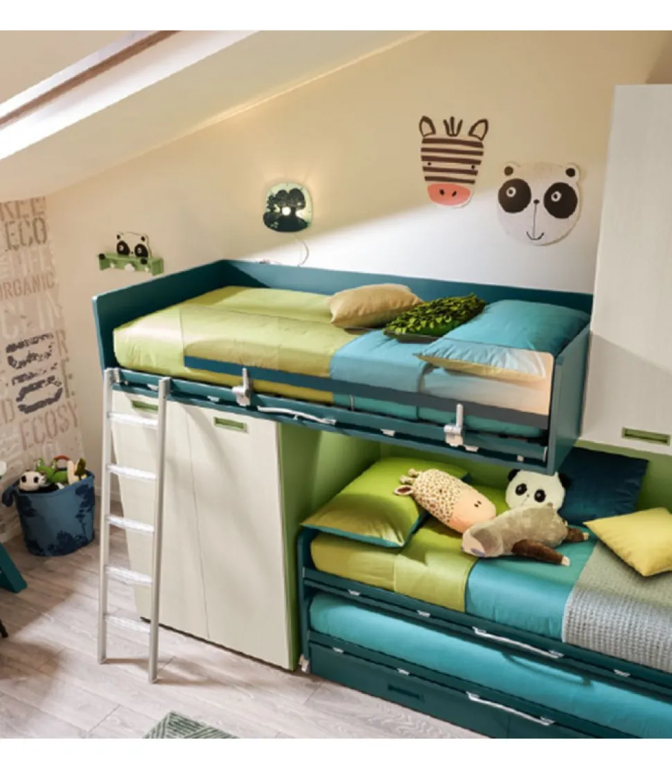 Cameretta Componibile Kc509 Con 2 Letti Estraibili E 3 Comodi Posti Letto