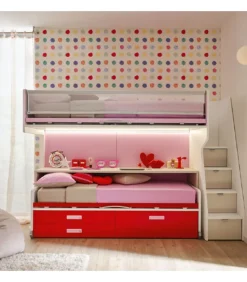 Cameretta Componibile Kc508 - Letto Inferiore Estrabile, Scrivania Con Ruote