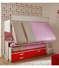 Cameretta Componibile Kc508 - Letto Inferiore Estrabile, Scrivania Con Ruote