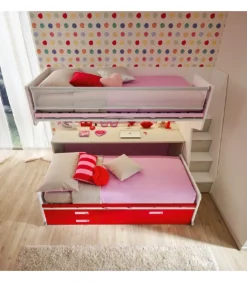 Cameretta Componibile Kc508 - Letto Inferiore Estrabile, Scrivania Con Ruote