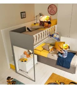 Cameretta Componibile Modello Kc507 - Letto A Castello Con Armadio Attrezzato
