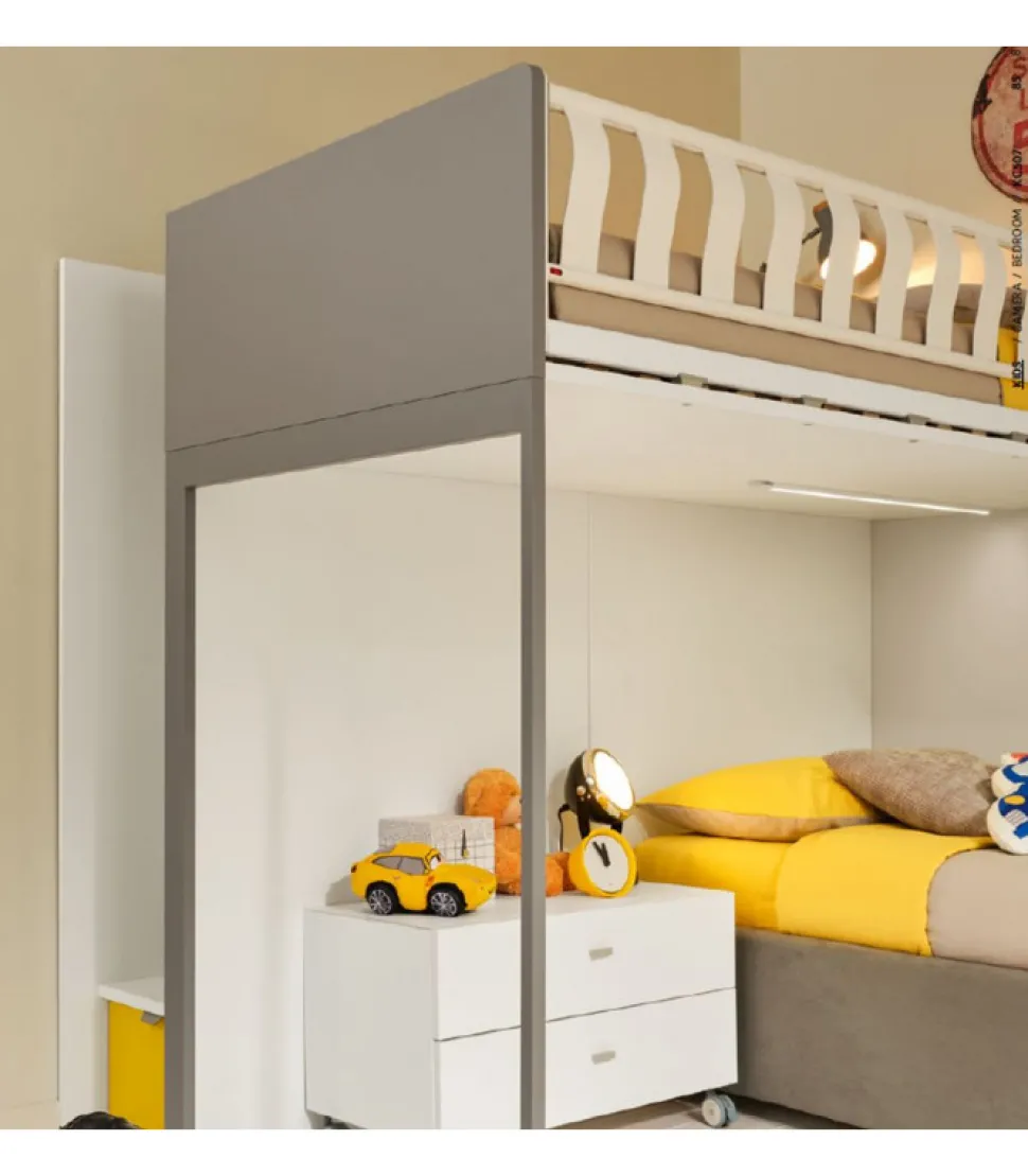 Cameretta Componibile Modello Kc507 - Letto A Castello Con Armadio Attrezzato