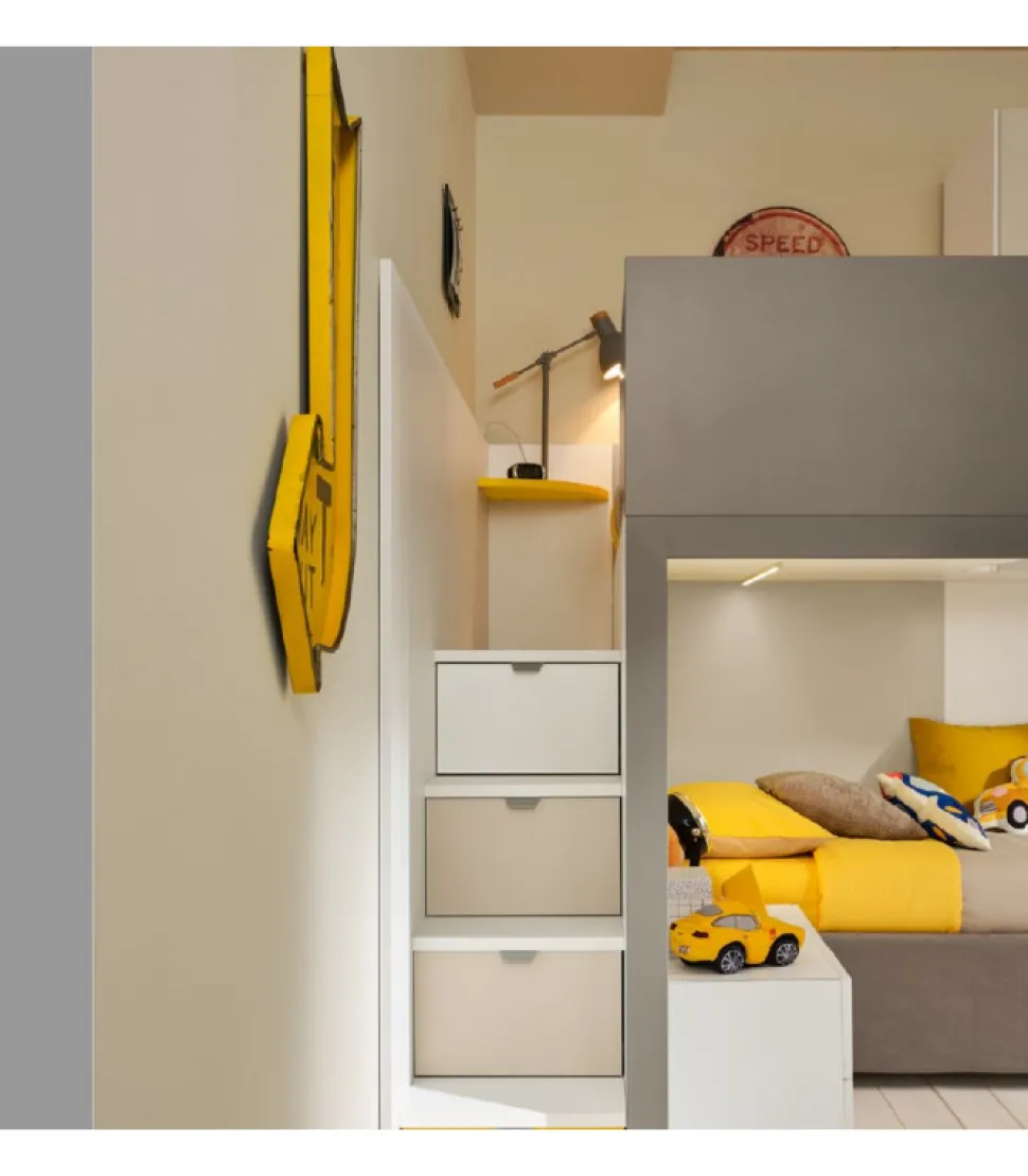 Cameretta Componibile Modello Kc507 - Letto A Castello Con Armadio Attrezzato