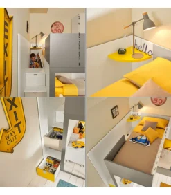 Cameretta Componibile Modello Kc507 - Letto A Castello Con Armadio Attrezzato