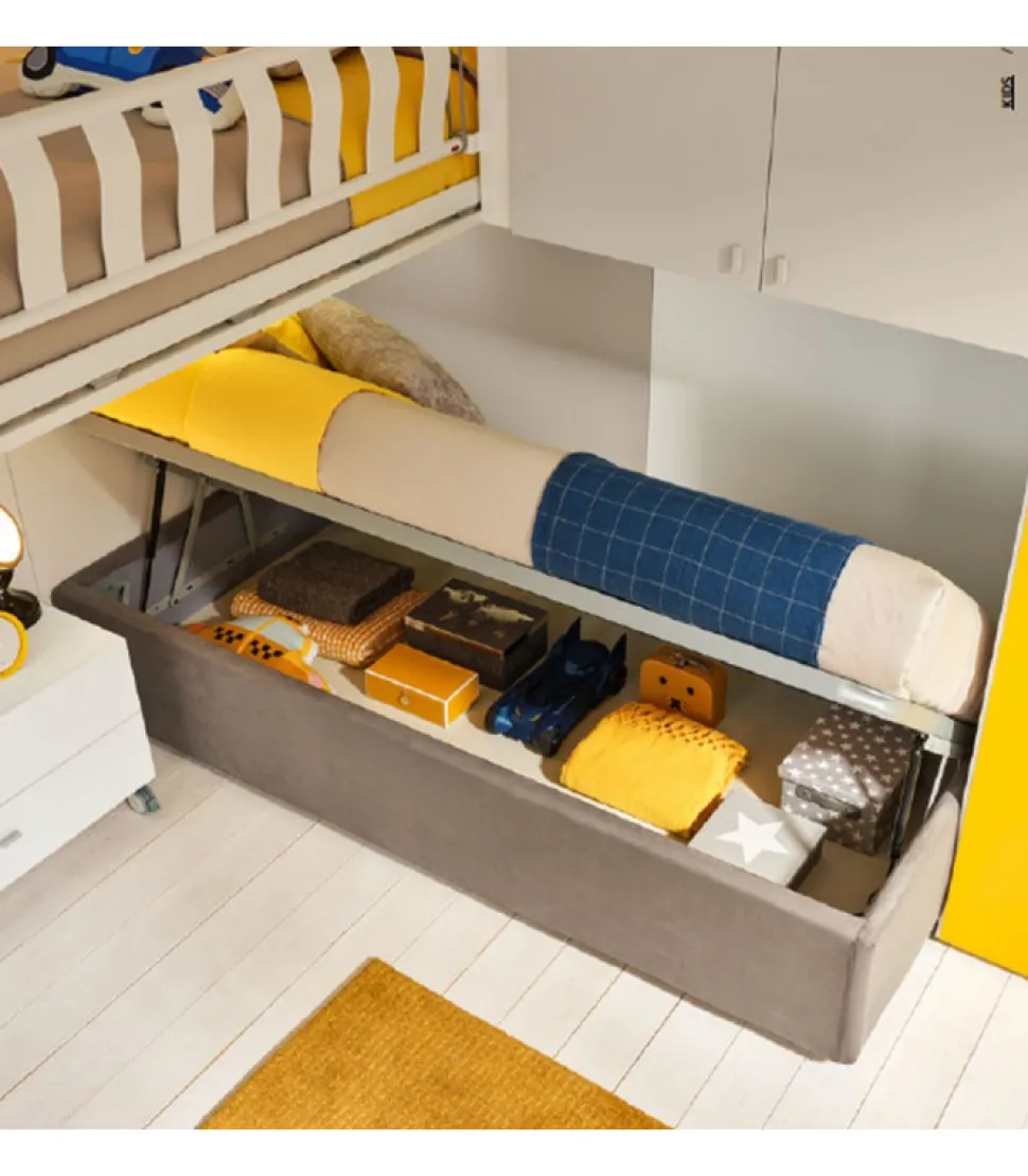 Cameretta Componibile Modello Kc507 - Letto A Castello Con Armadio Attrezzato