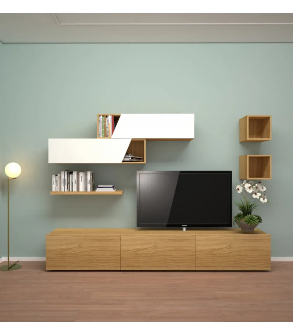 Capiente Soggiorno Con Cestoni E Pensili Con Ante Inclinate