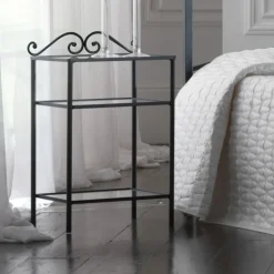 Comodino In Ferro Tevere Con Ripiani In Vetro