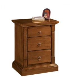 Comodino In Stile Arte Povera Con 3 Cassetti In Legno Massello Tinto Noce