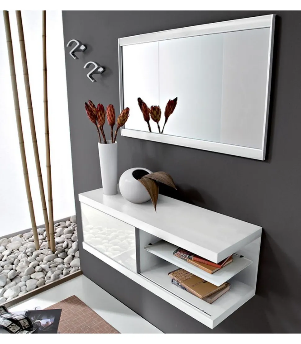 Composizione Ingresso Con Pensile Anta Scorrevole, Specchiera E Copiia Appendiabiti A Parete - L.88,2 Cm- Art.662/663