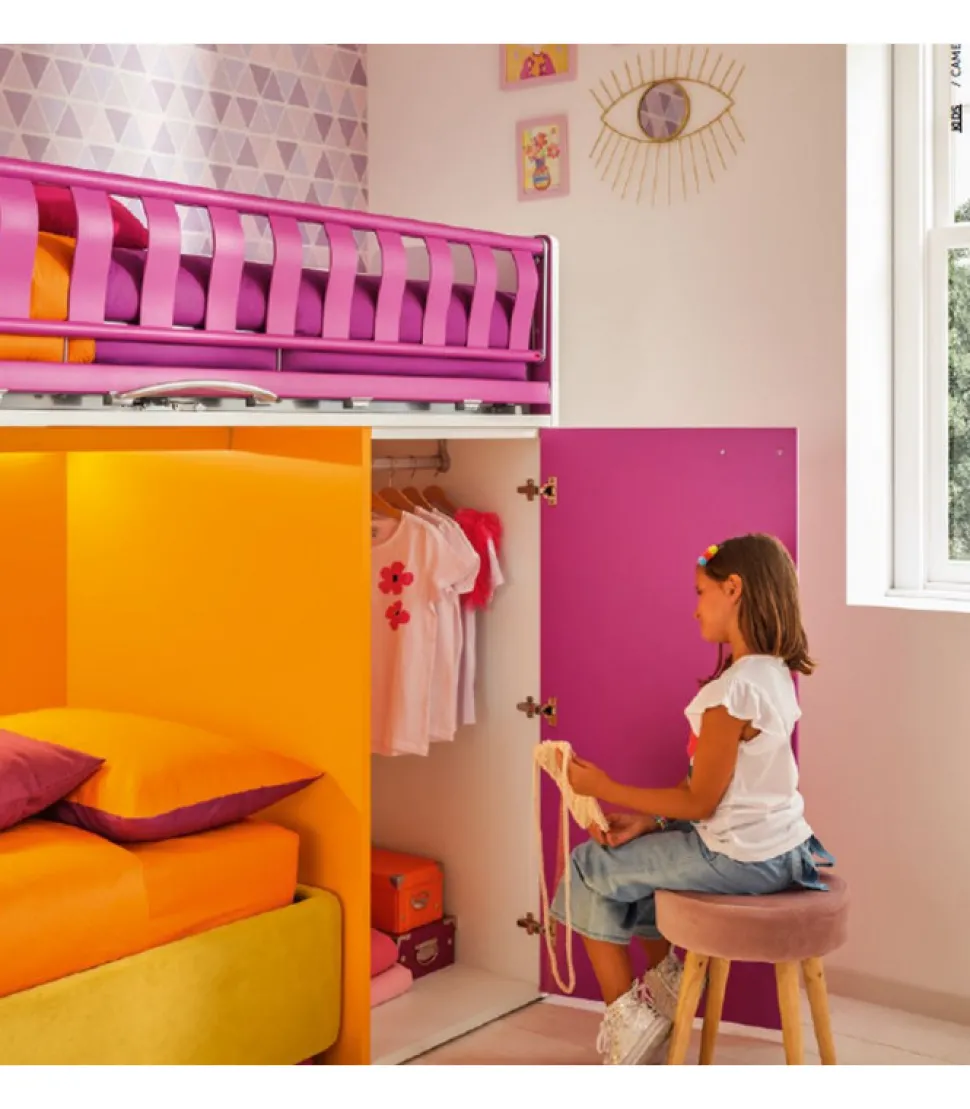 Composizione Soppalco Cameretta Modello Kc505: Letto A Castello Laccato Opaco In Vari Colori E Finiture Laccate E Laminati Disponibili