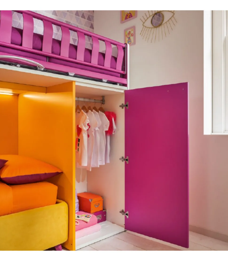 Composizione Soppalco Cameretta Modello Kc505: Letto A Castello Laccato Opaco In Vari Colori E Finiture Laccate E Laminati Disponibili