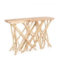 Consolle Aili Piano In Legno Teak, Gambe In Rami Di Teak