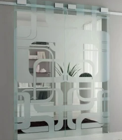 Coppia Porte Scorrevoli Vetro Con Binario A Parete In Alluminio, Ante 90X225 Cm - Binario L.360 Cm. Art. 555