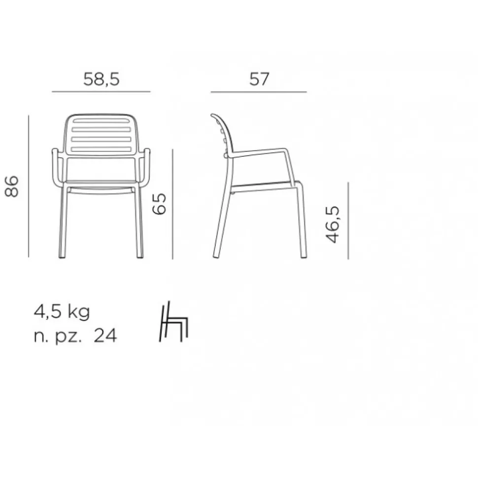 Costa, Sedia Con Braccioli Indoor Ed Outdoor