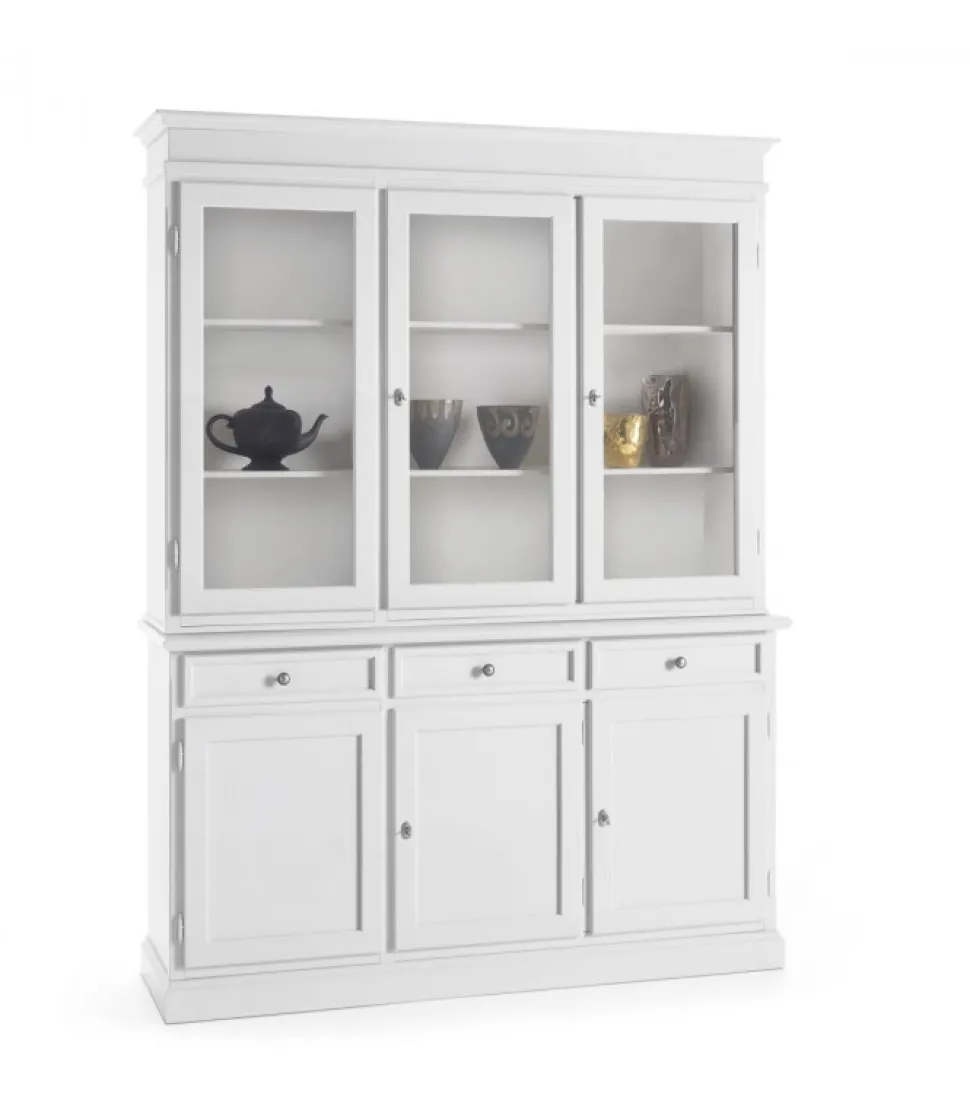 Cristalliera 3 Ante Scicli Laccata Bianco Opaco Di Classico Italiano