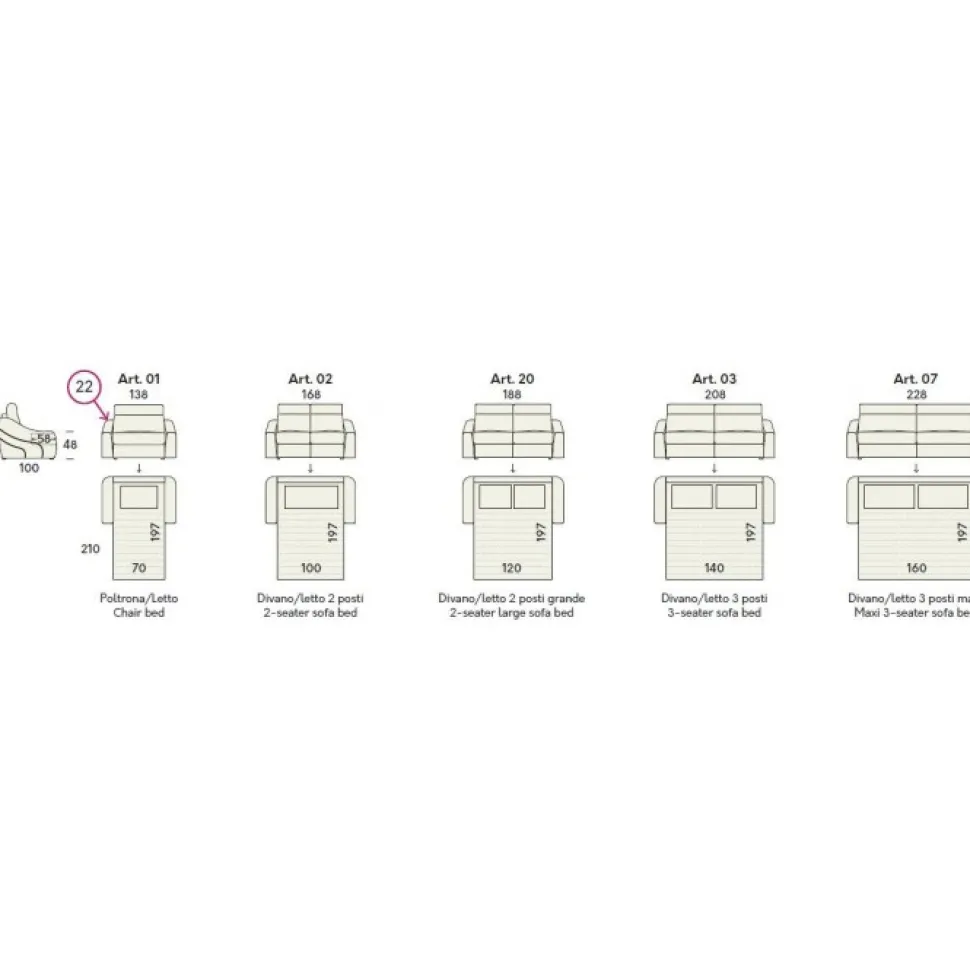 Divano Letto Xavier, Alti Cuscini Poggiatesta E Braccioli Avvolgenti