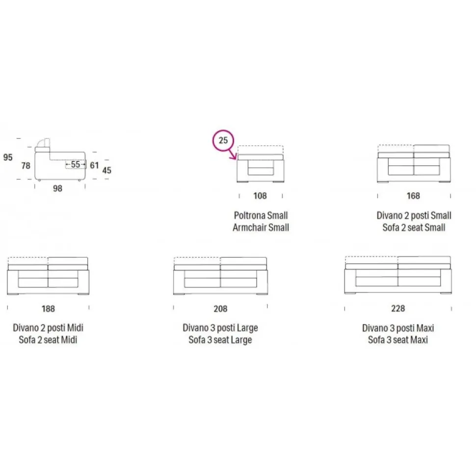 Divano Moderno Ginger Con Poggiatesta Regolabile