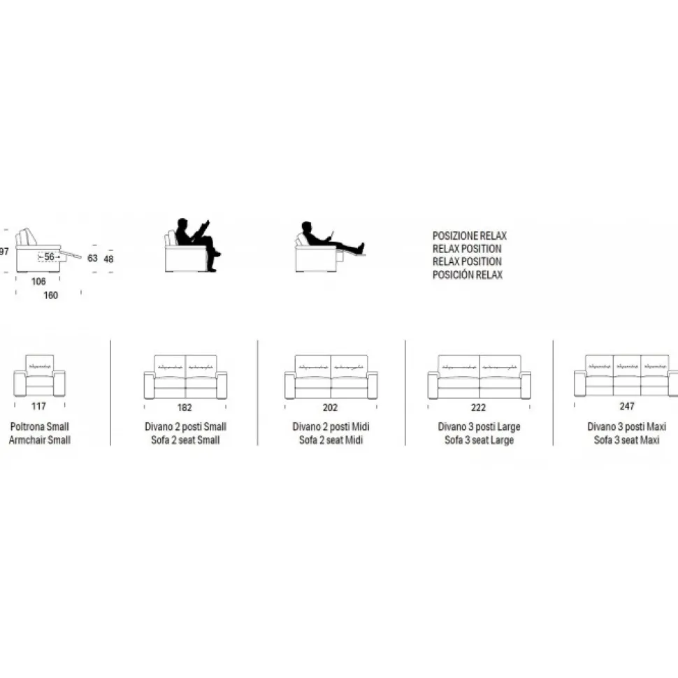 Eros, Divano Con Seduta E Schienale Reclinabile