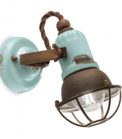 Houston, Applique Di Ferroluce In Ceramica Finitura Anticata Vintage Con Dettagli In Metallo Corten.