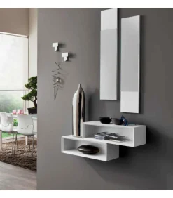 Ingresso 603 Con Pensili A Giorno, Specchiere Epomoli Appendiabiti - Bianco A Libera Istallazione