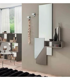 Ingresso Art. 600 Con Specchiera, Mensola E 2 Appendiabiti- Tortora H.180 L. 93 P. 20 Cm
