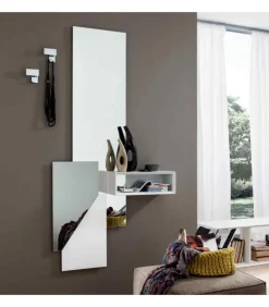 Ingresso Art. 601 Con Specchiera, Mensola E 2 Appendiabiti - Bianco H.180 L. 93 P. 20 Cm