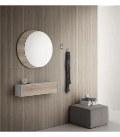 Ingresso Con Mobiletto Pensile A Ribalta, Specchiera Tonta E Coppia Appendiabiti A Parete L.90 H.130 Cm. - Art624