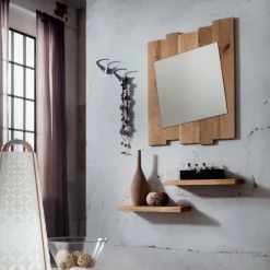 Ingresso Con Specchiera, Mensole E Appendiabiti, In Legno Di Rovere Stile Moderno