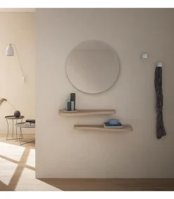 Ingresso Con Specchiera Tonda E Coppia Mensole Sagomate. Con Appendiabiti A Parete - Art761