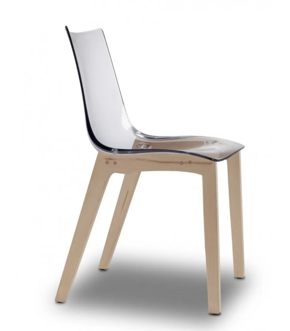 La Scocca In Policarbonato E Disponibile Bianca E Trasparente, Le Gambe In Faggio Naturale E Wenge.