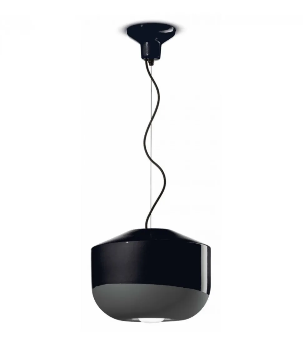 Lampada A Sospensione Bellota Di Ferroluce, Con Paralume In Ceramica Smaltata.