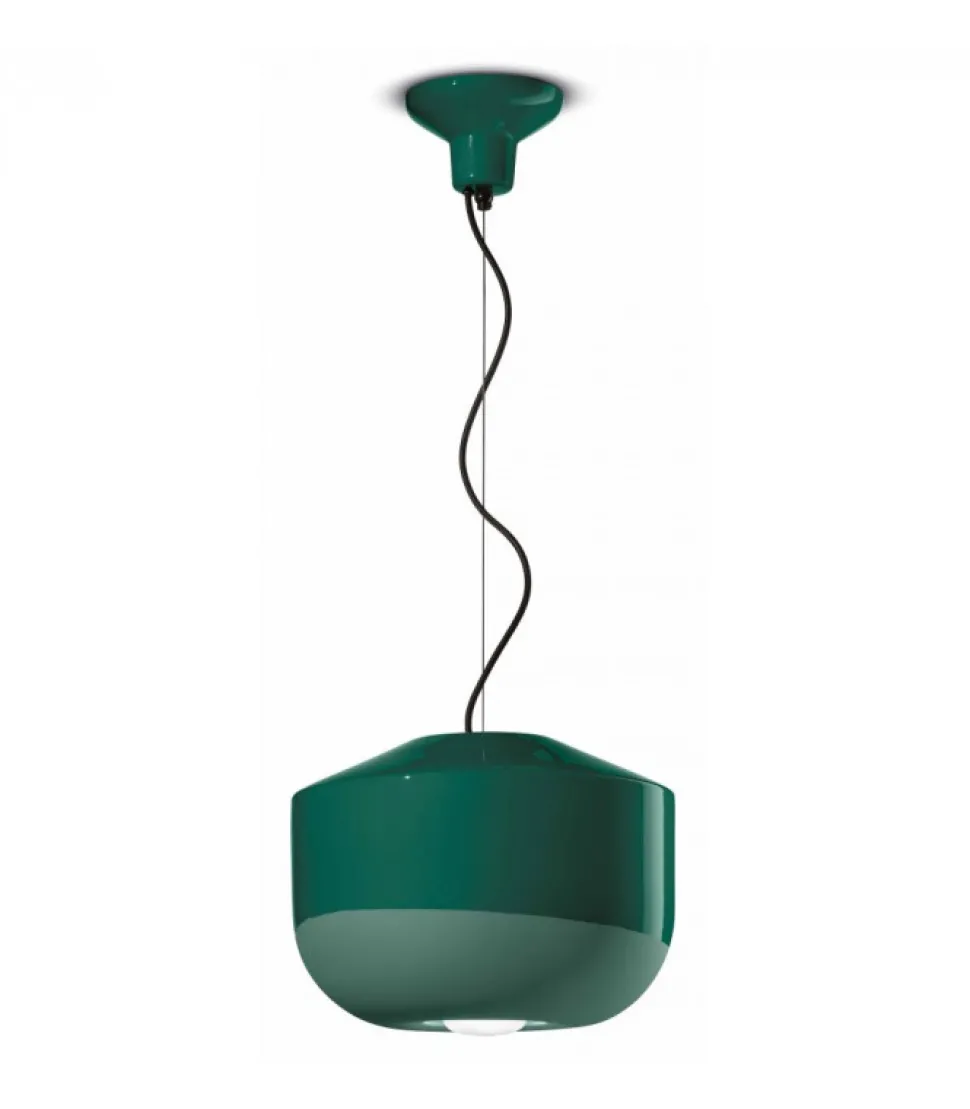 Lampada A Sospensione Bellota Di Ferroluce, Con Paralume In Ceramica Smaltata.