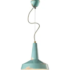 Lampada Sospesa Amarillo Di Ferroluce, Con Paralume E Rosetta In Ceramica Effetto Vintage Abbinati.