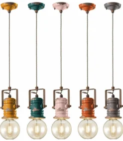 Lampada Sospesa Camargue Di Ferroluce, In Ceramica Smaltata Effetto Retro.