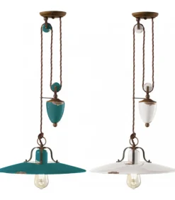 Lampada Sospesa Clovelly A, Realizzata In Ceramica Da Artigiani Italiani Professionisti, Con Colori Anticati.
