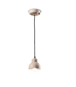 Lampada Sospesa Con Paralume In Ceramica Smaltata, Con Presa Per La Lampadina E14.
