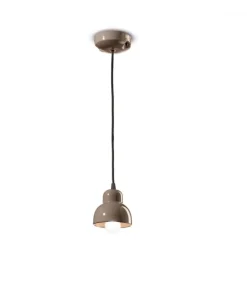 Lampada Sospesa Con Paralume In Ceramica Smaltata, Con Presa Per La Lampadina E14.