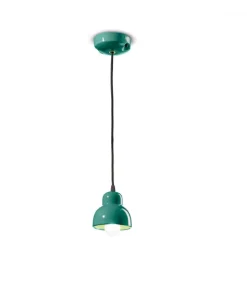Lampada Sospesa Con Paralume In Ceramica Smaltata, Con Presa Per La Lampadina E14.