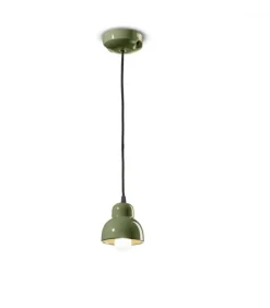 Lampada Sospesa Con Paralume In Ceramica Smaltata, Con Presa Per La Lampadina E14.