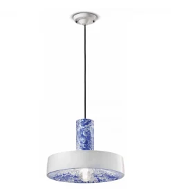 Lampada Sospesa In Ceramica Smaltata Con Fantasie Deco. Realizzata In Italia.
