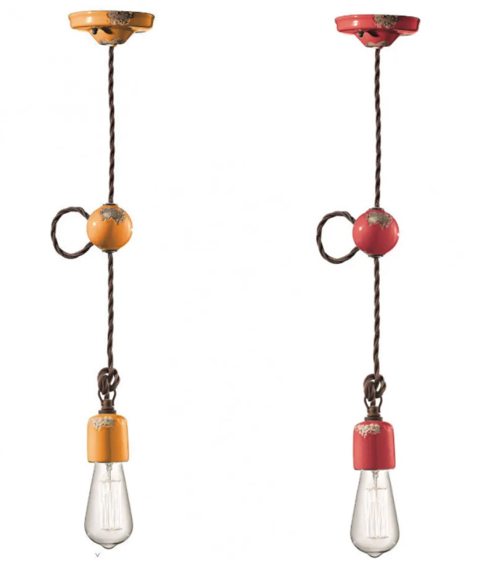 Lampada Sospesa La Valletta Di Ferroluce, Realizzata In Italia, In Ceramica Con Finiture Vintage.