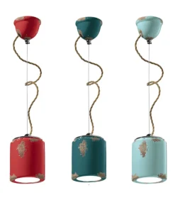 Lampada Sospesa Mascate Di Ferroluce, Realizzata In Ceramica Con Finiture Vintage, Stile Retro.