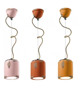 Lampada Sospesa Mascate Di Ferroluce, Realizzata In Ceramica Con Finiture Vintage, Stile Retro.