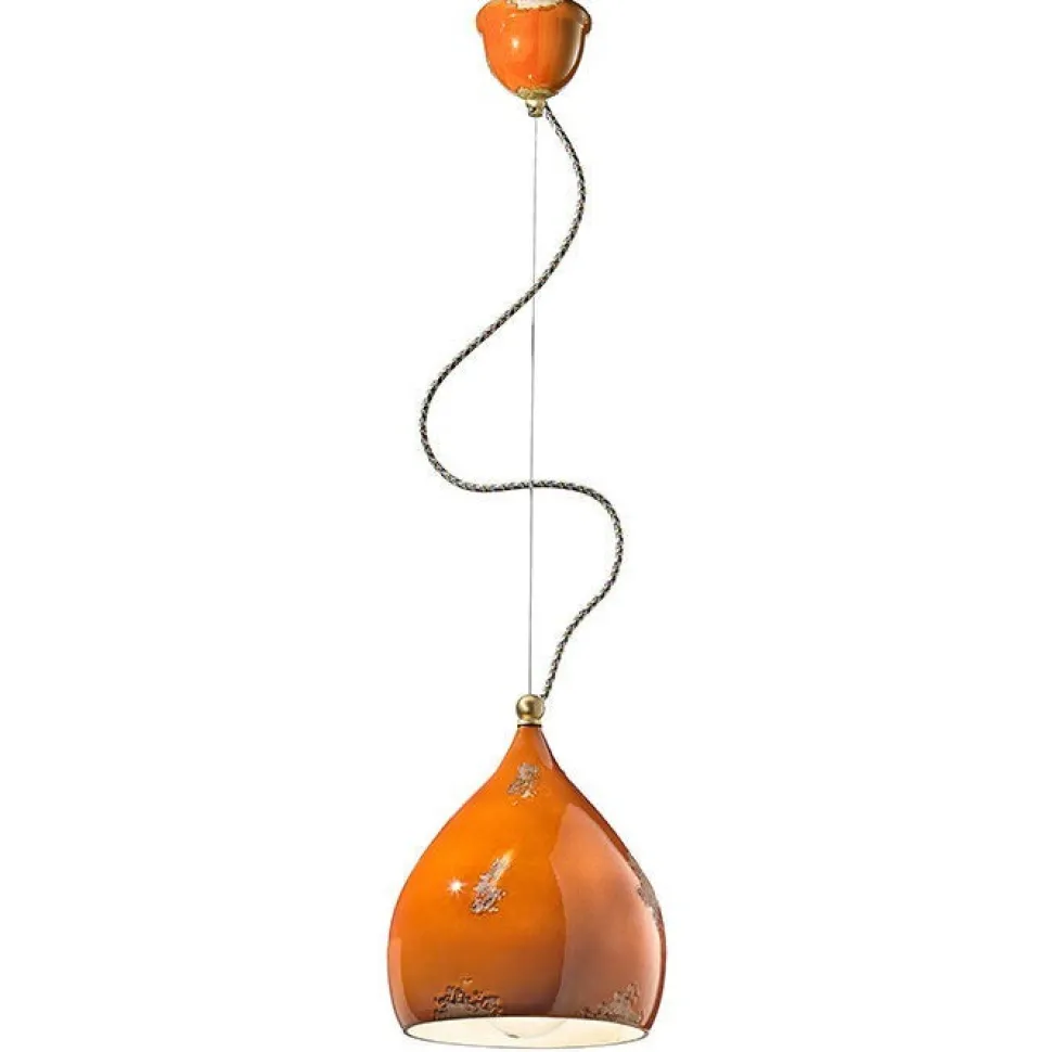 Lampada Sospesa Oklahoma Di Ferroluce In Ceramica Effetto Vintage E Paralume Abbinato Alla Rosetta.